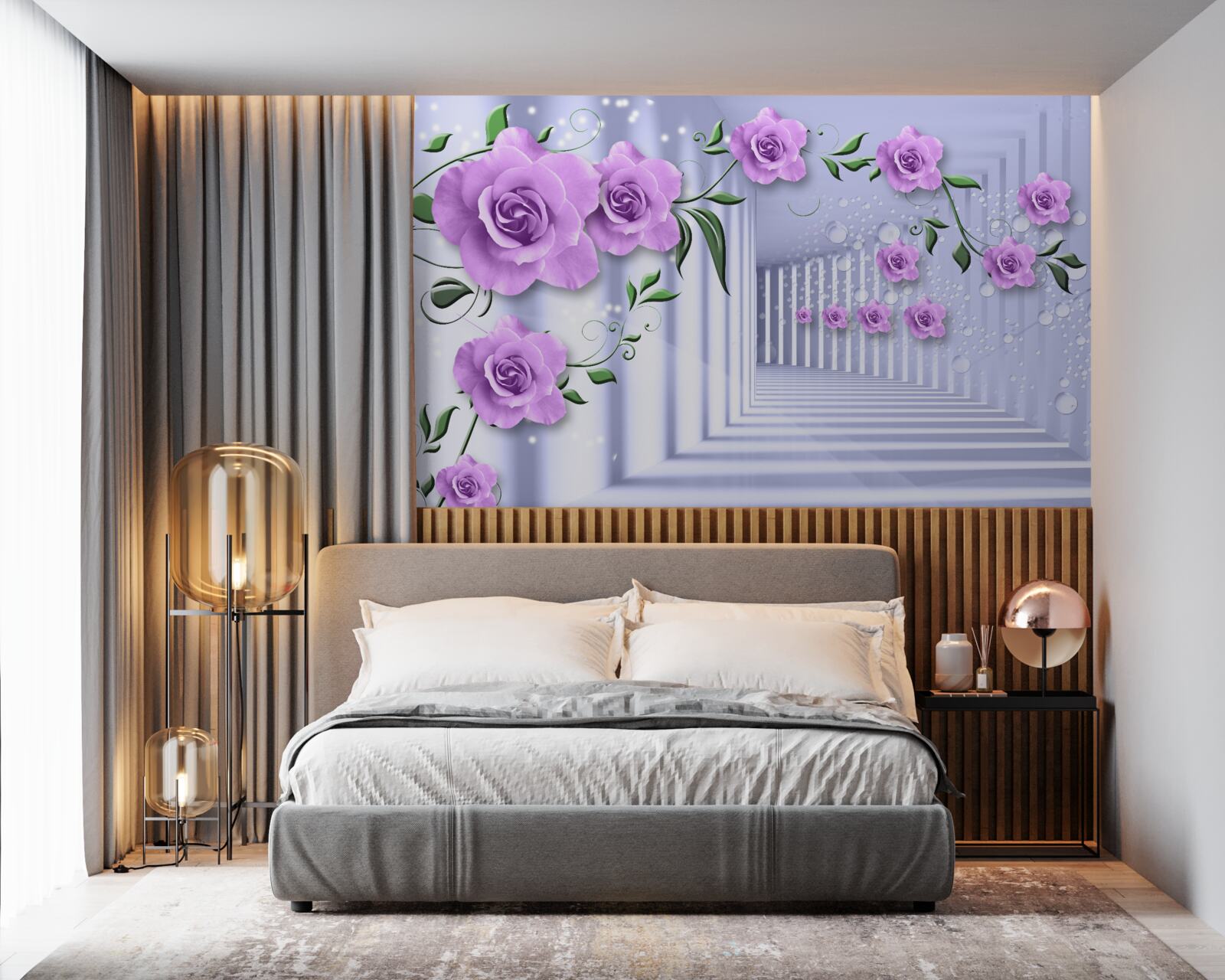 Fototapeta ružové lila konáre a snehobiela chodba