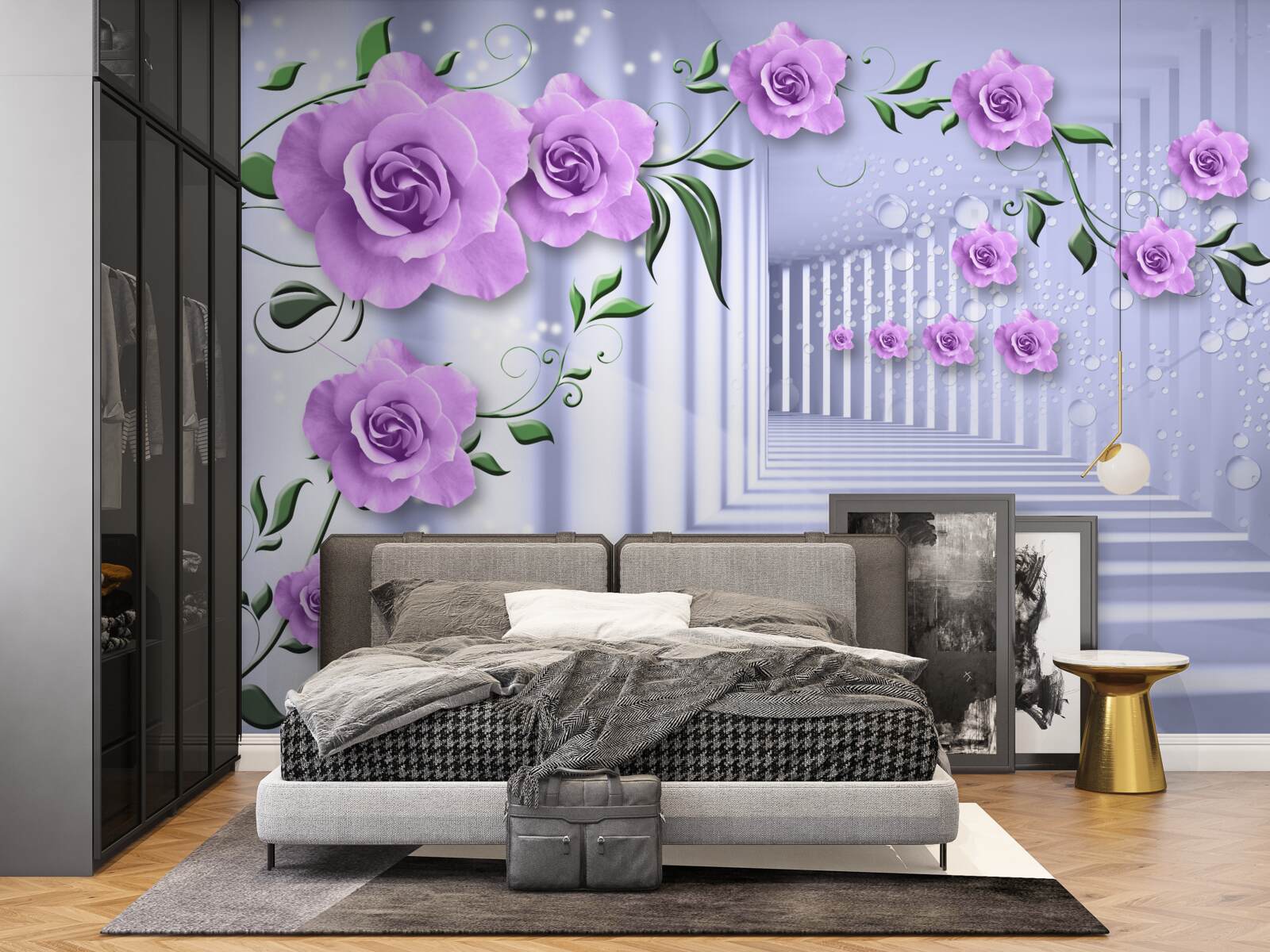 Fototapeta ružové lila konáre a snehobiela chodba