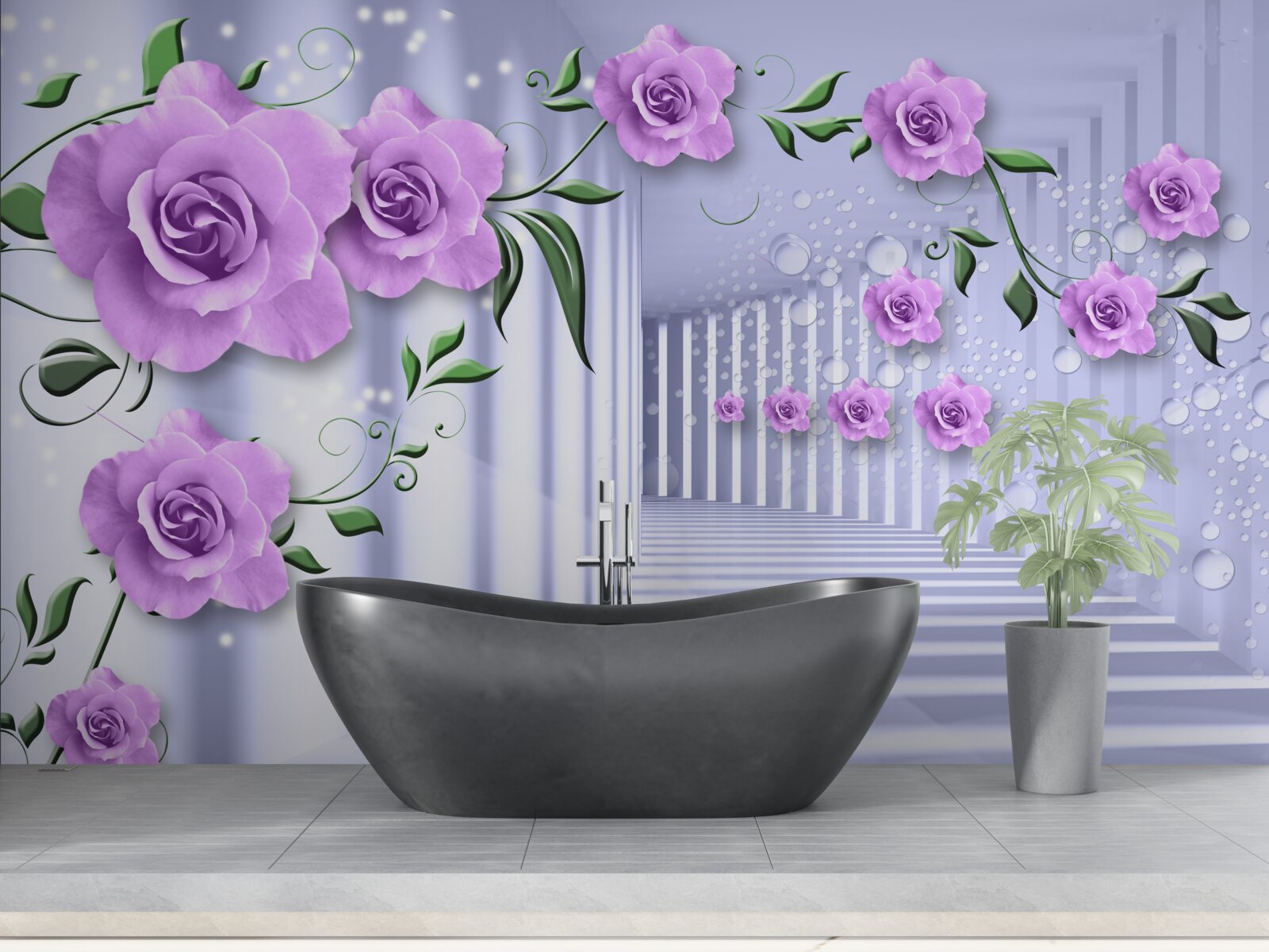 Fototapeta ružové lila konáre a snehobiela chodba