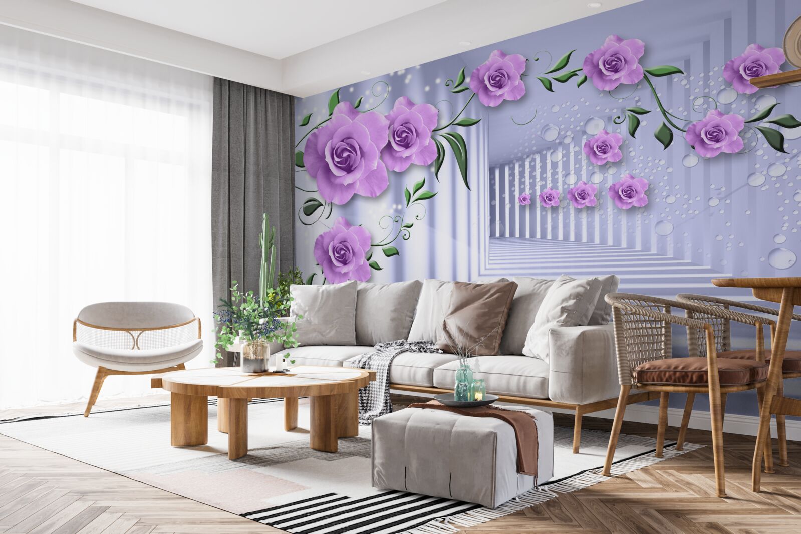 Fototapeta ružové lila konáre a snehobiela chodba