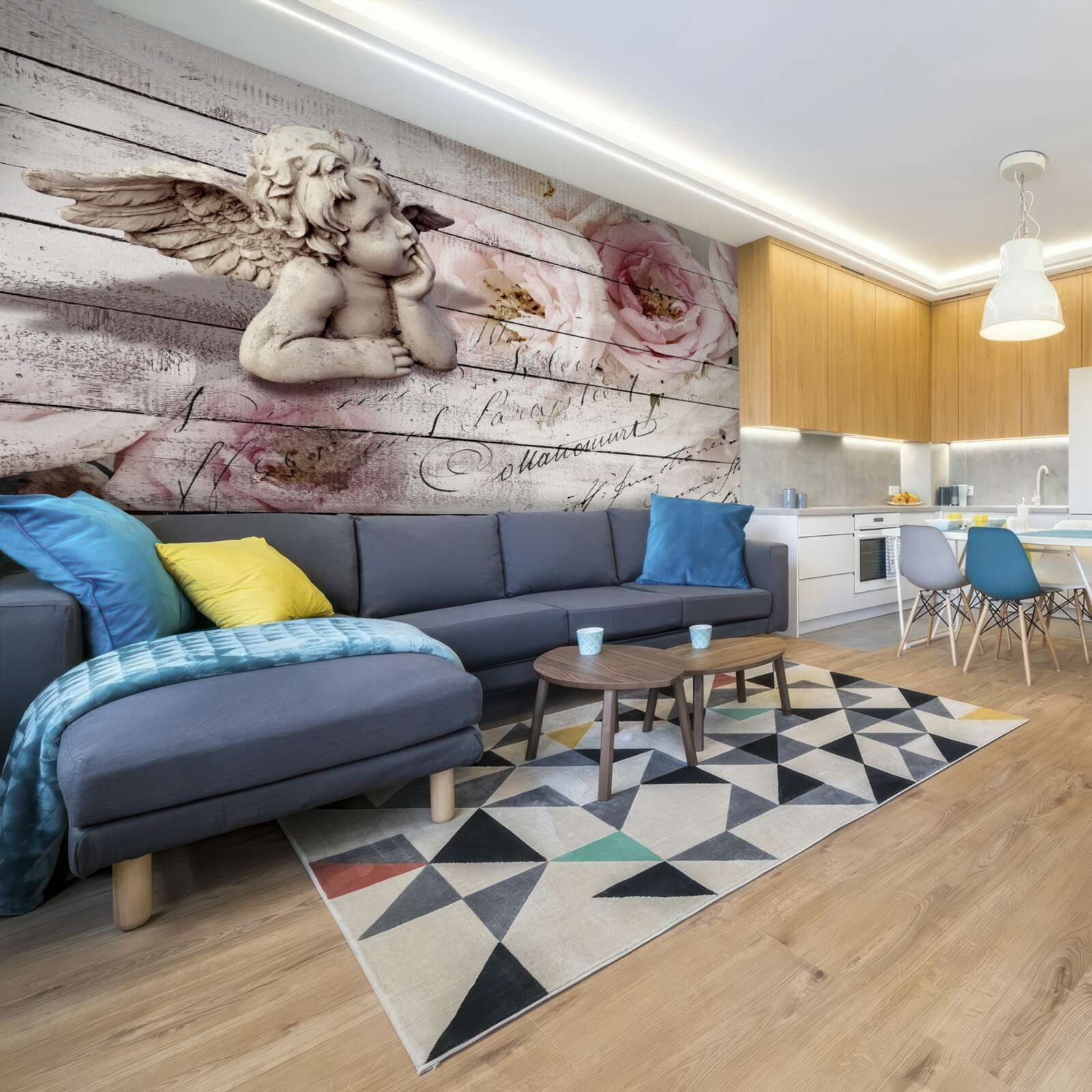 Fototapeta zamyslený anjelik na parkete