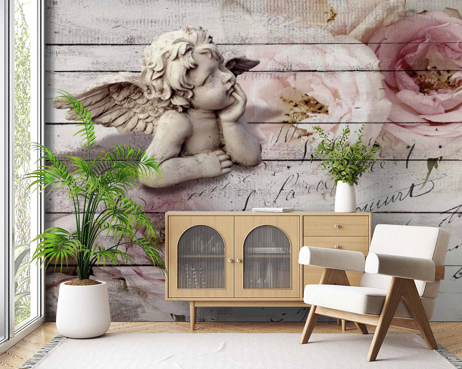 Fototapeta zamyslený anjelik na parkete