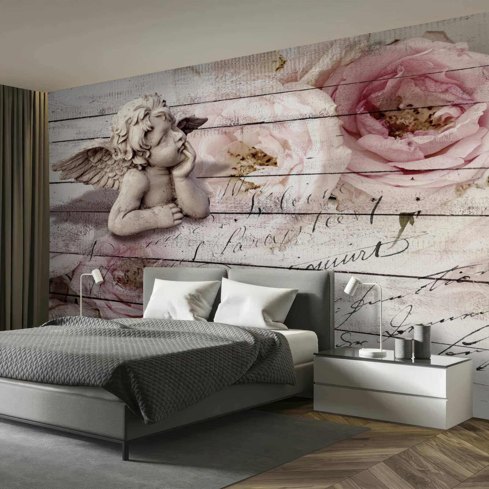 Fototapeta zamyslený anjelik na parkete