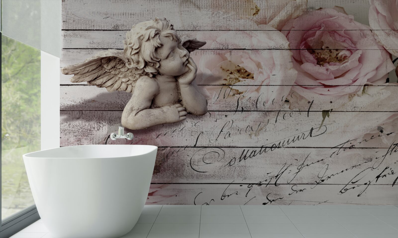 Fototapeta zamyslený anjelik na parkete