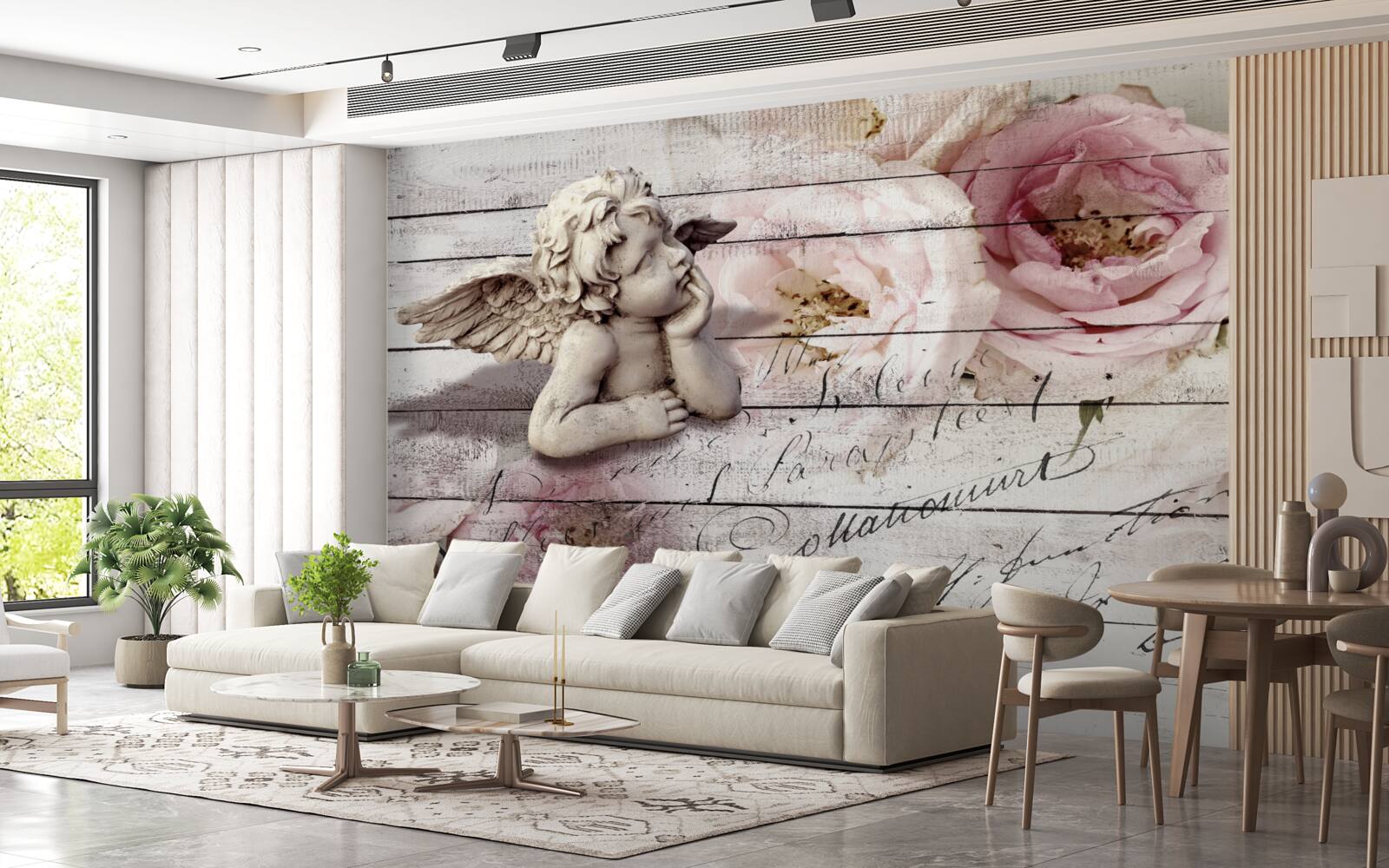 Fototapeta zamyslený anjelik na parkete