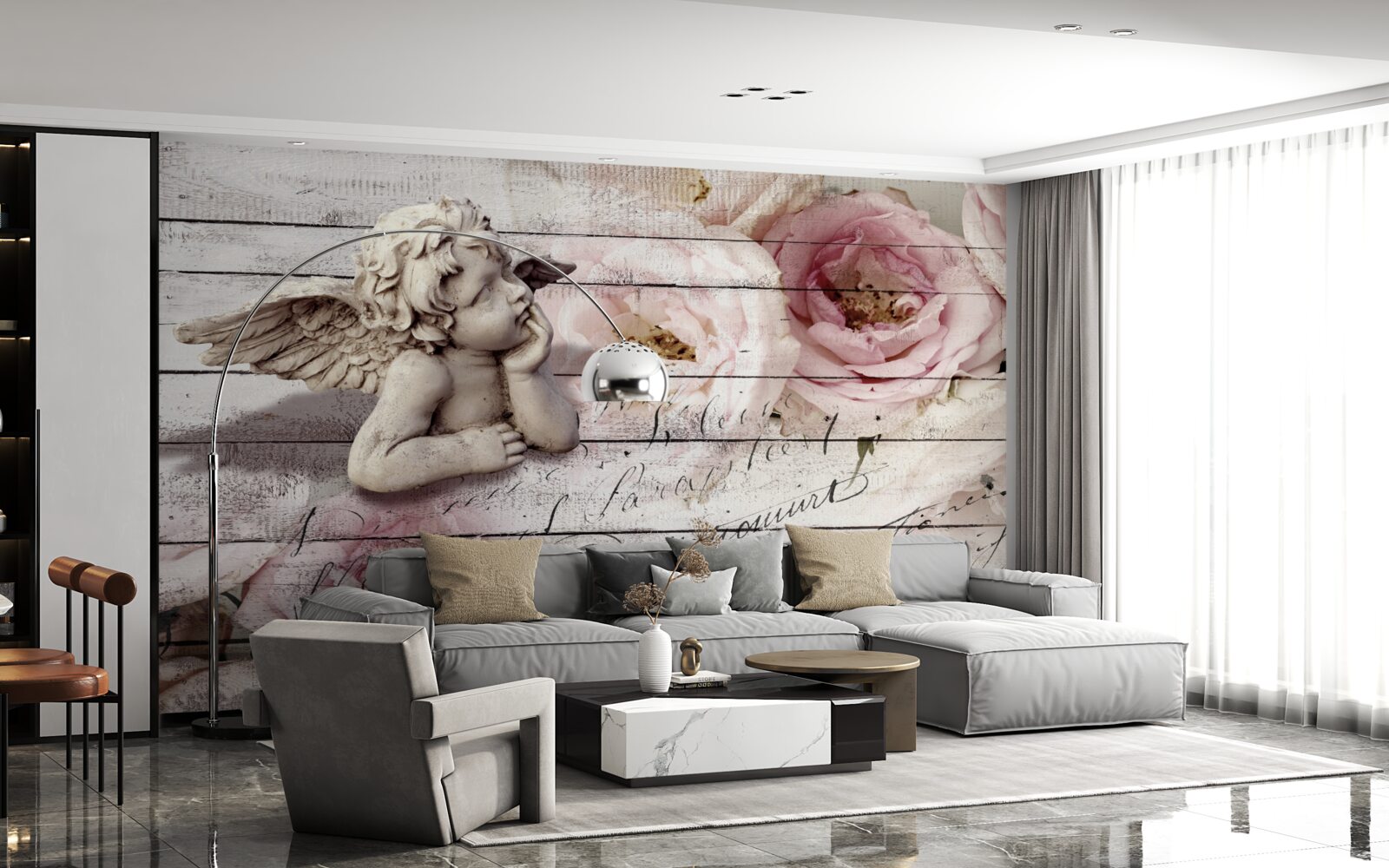 Fototapeta zamyslený anjelik na parkete