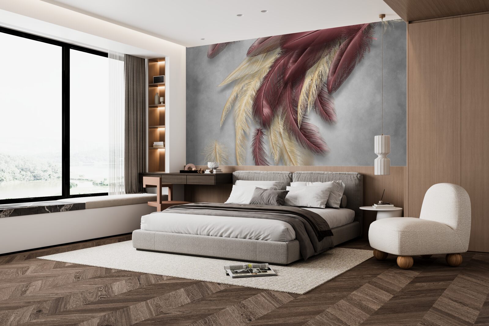 Fototapeta pierka v odtieňoch zlatej a fialovej