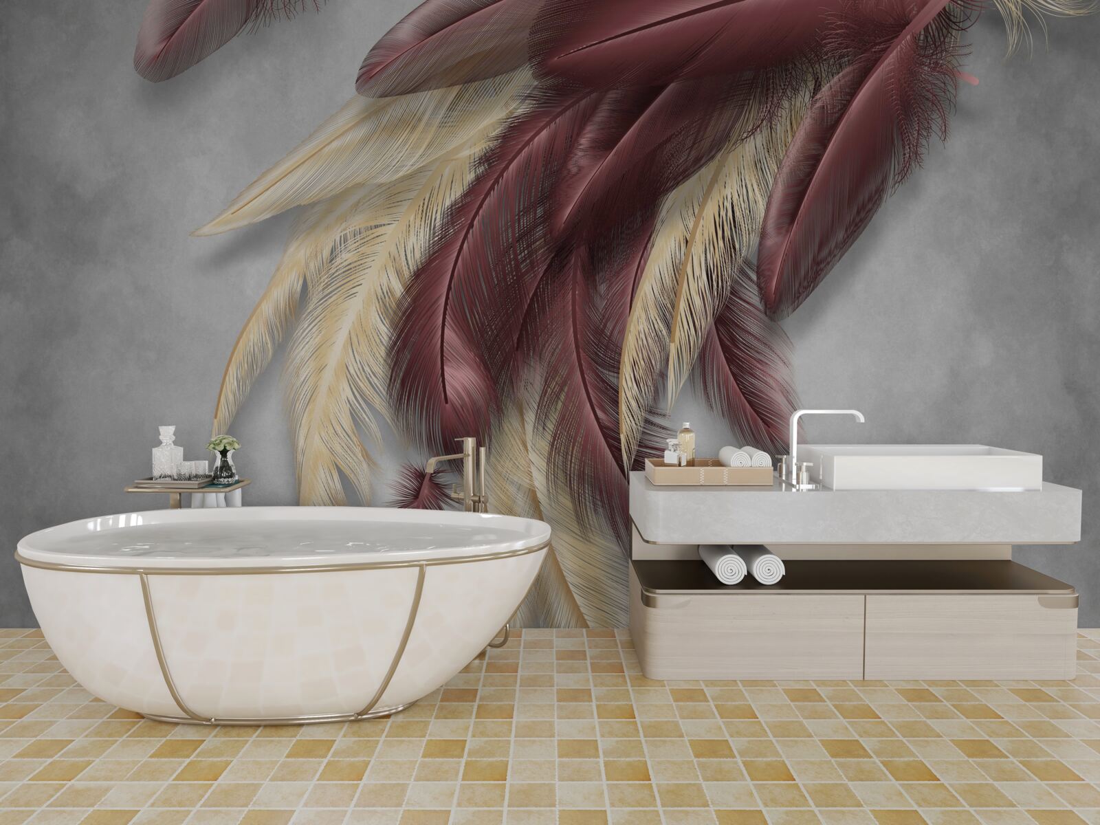 Fototapeta pierka v odtieňoch zlatej a fialovej