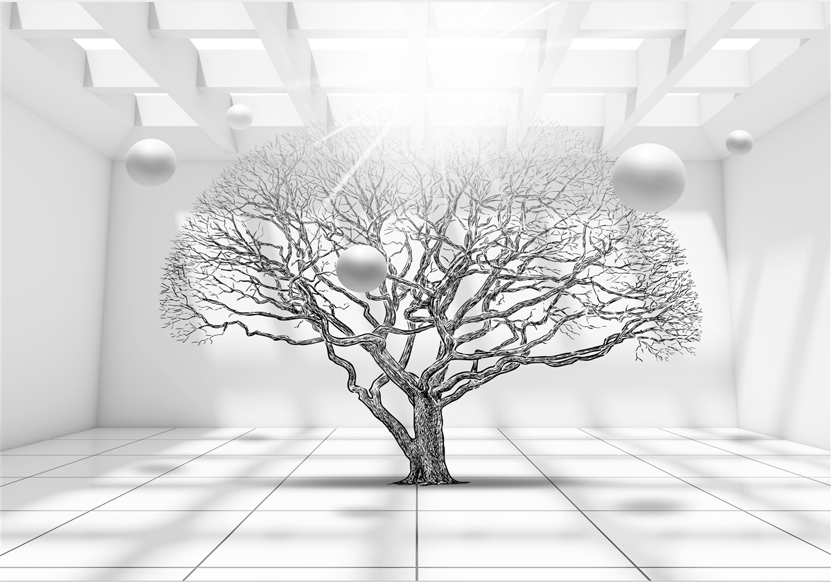 Fototapeta bezlistý strom v strede svetlého priestoru