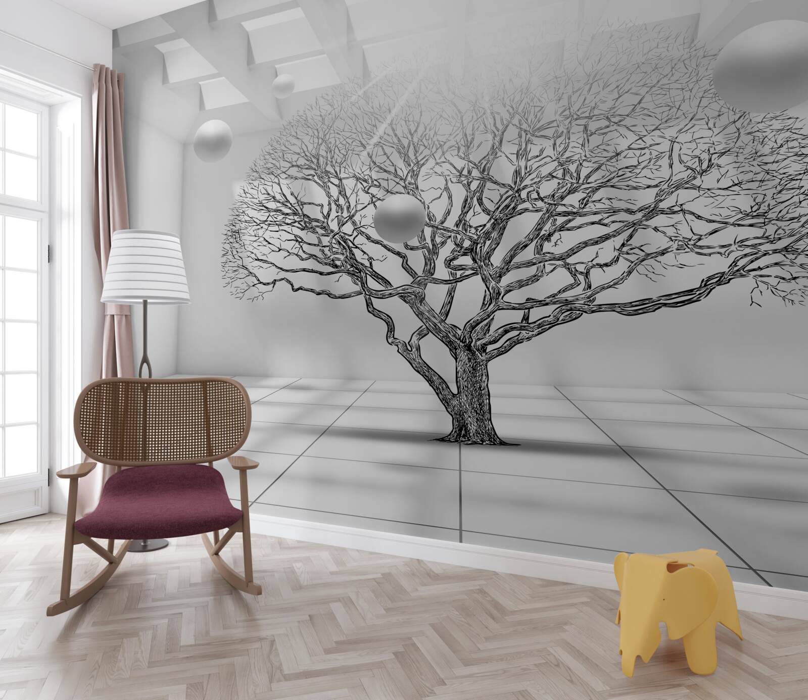 Fototapeta bezlistý strom v strede svetlého priestoru