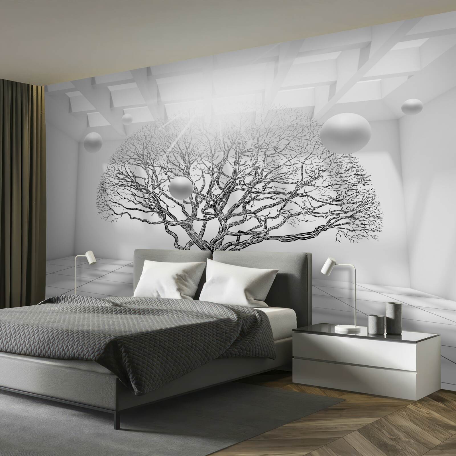 Fototapeta bezlistý strom v strede svetlého priestoru