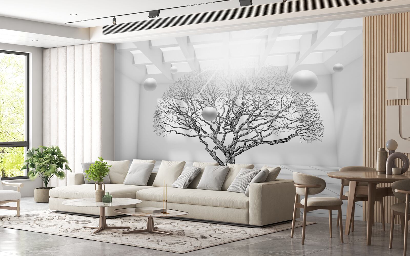 Fototapeta bezlistý strom v strede svetlého priestoru