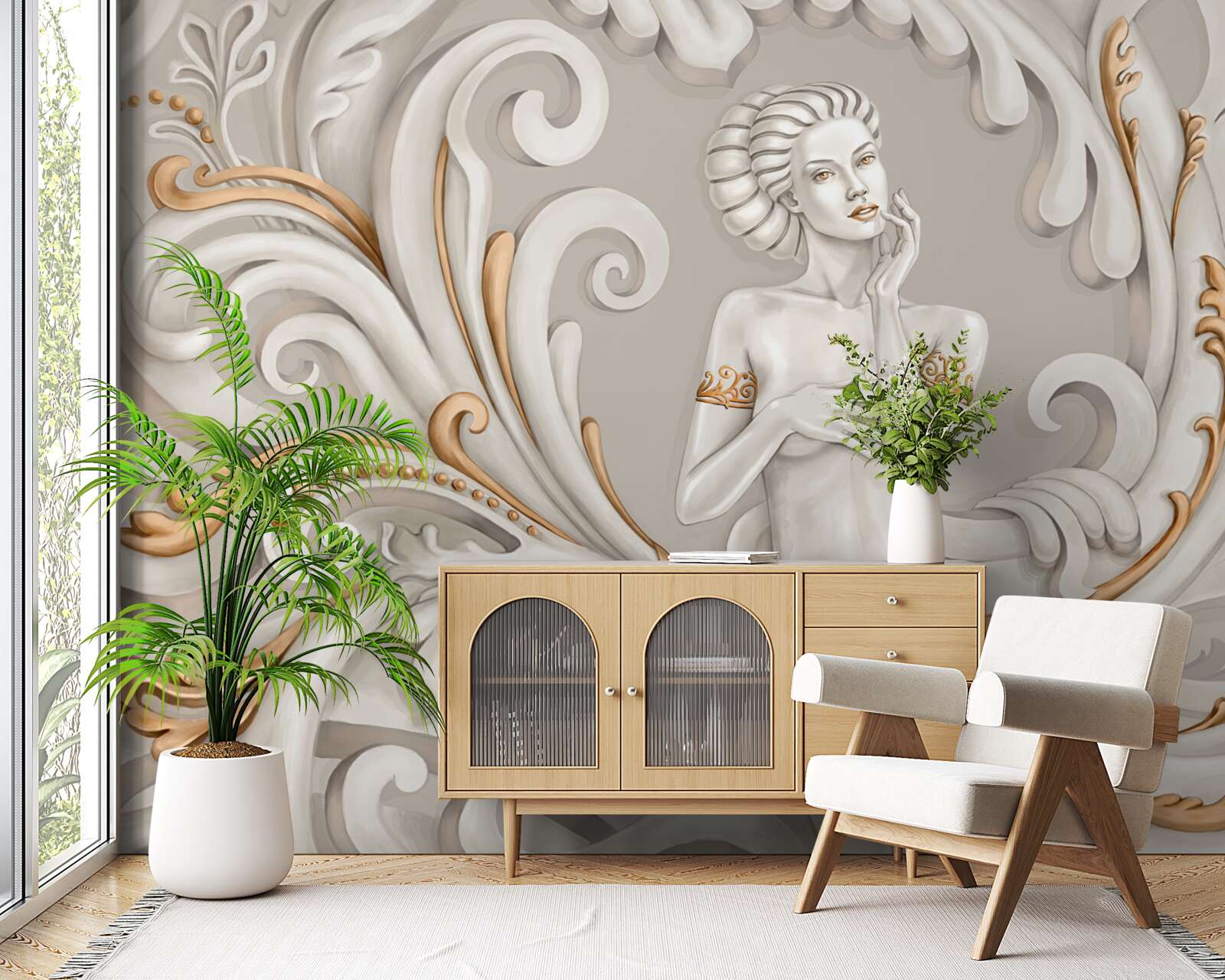 Fototapeta žiadne oblečenie, žena bielej pleti s bielymi kučerami s ružovým odtieňom