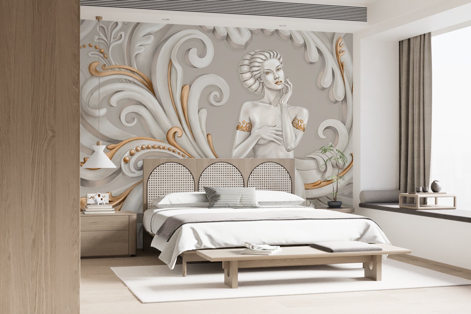 Fototapeta žiadne oblečenie, žena bielej pleti s bielymi kučerami s ružovým odtieňom