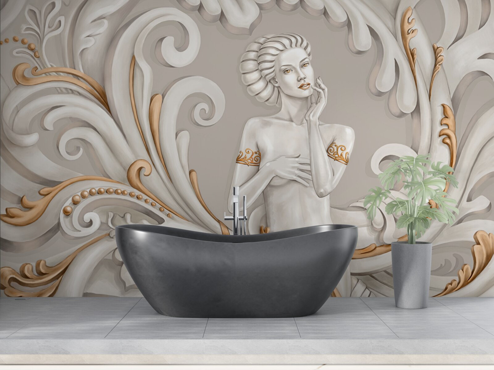 Fototapeta žiadne oblečenie, žena bielej pleti s bielymi kučerami s ružovým odtieňom