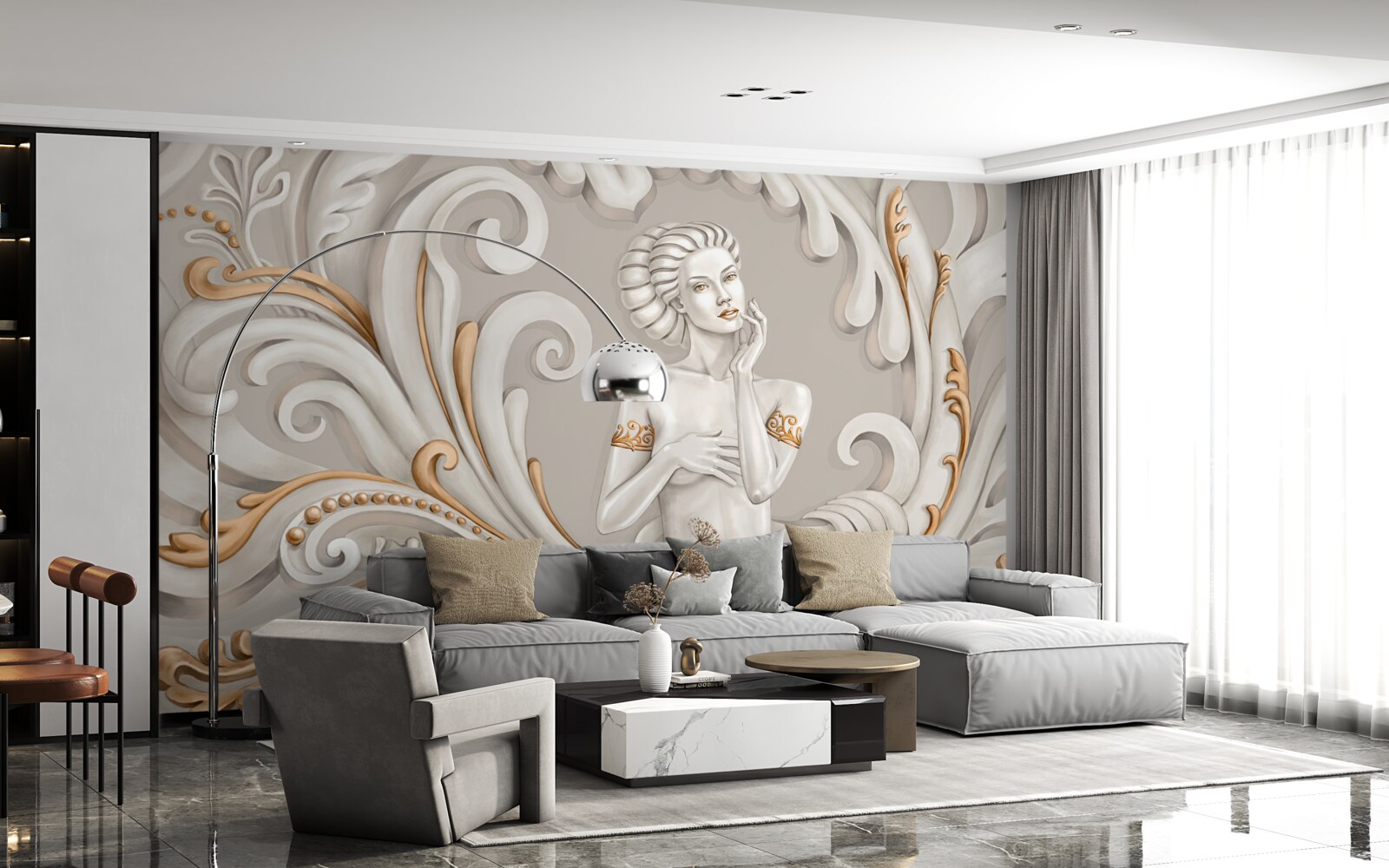 Fototapeta žiadne oblečenie, žena bielej pleti s bielymi kučerami s ružovým odtieňom