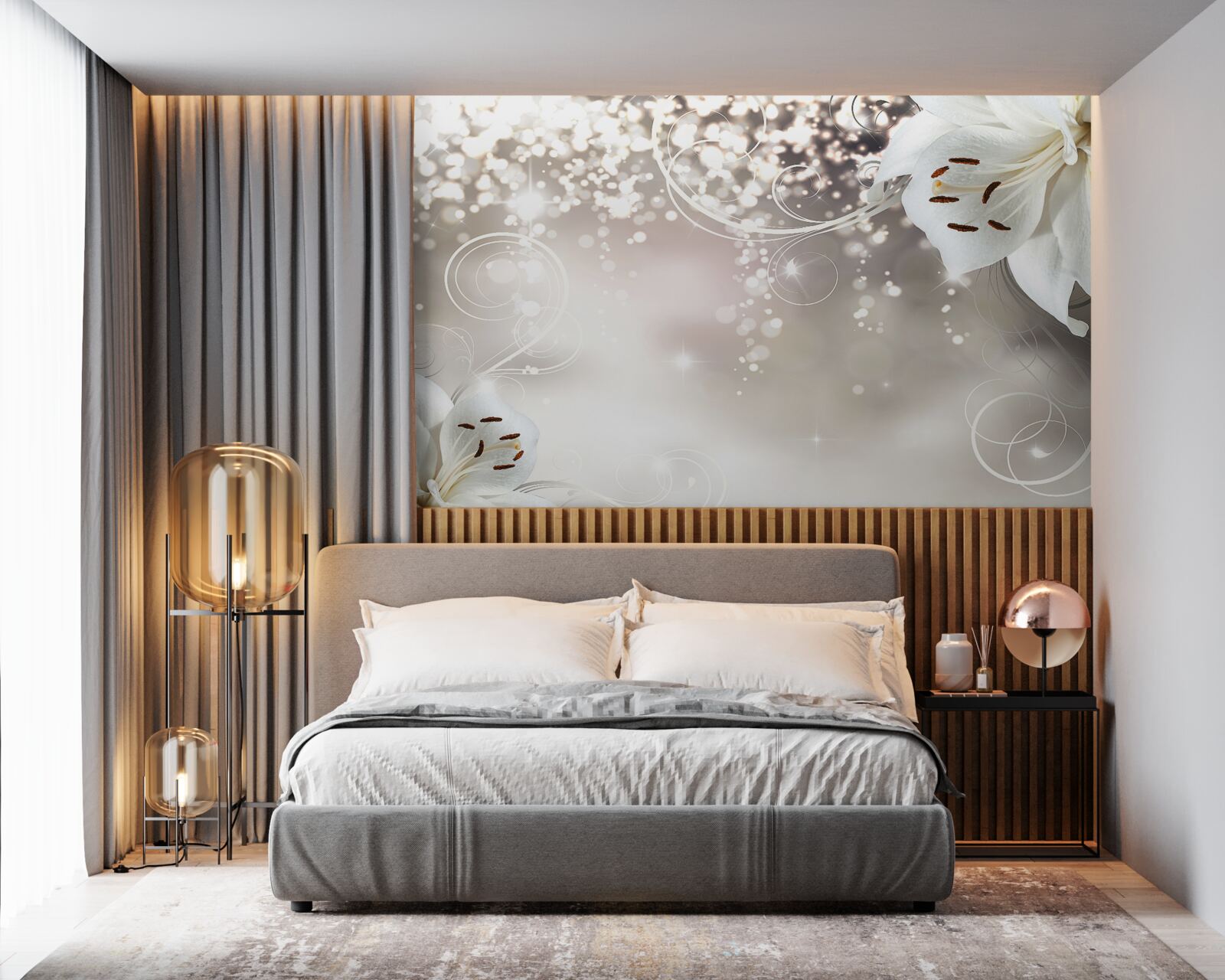 Fototapeta Žiariace pozadie a šarlátové ľalie