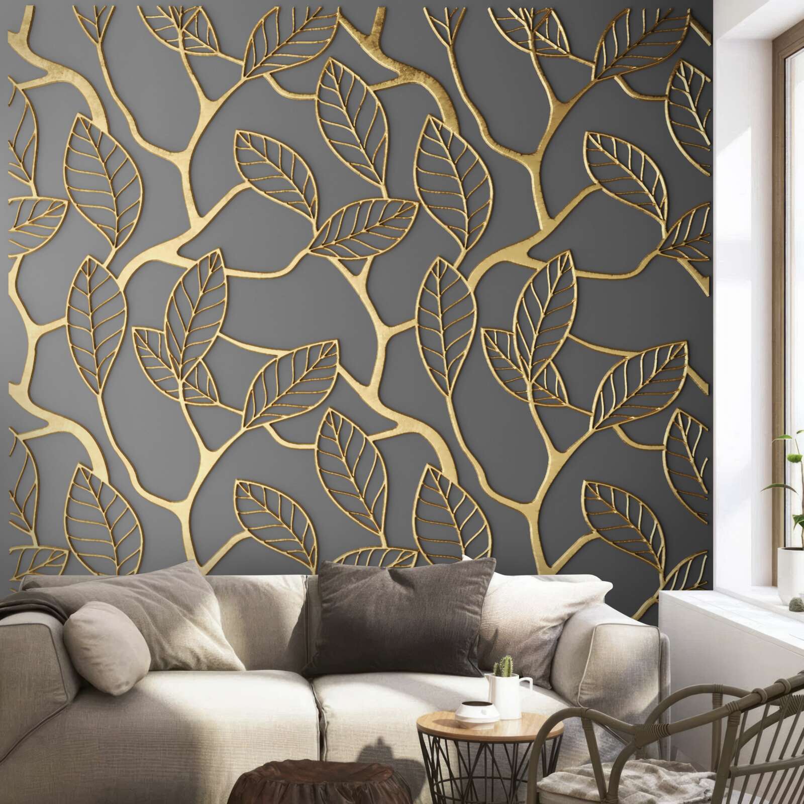 Fototapeta konáre a listy so zlatým odtieňom