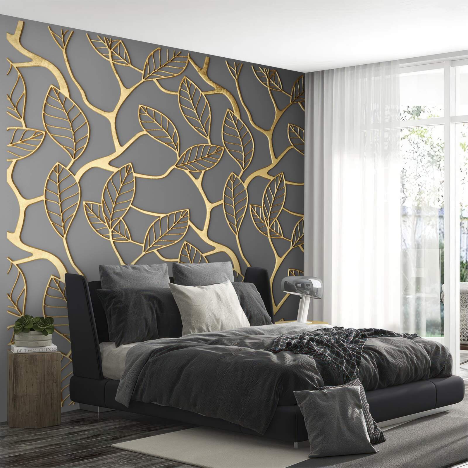 Fototapeta konáre a listy so zlatým odtieňom