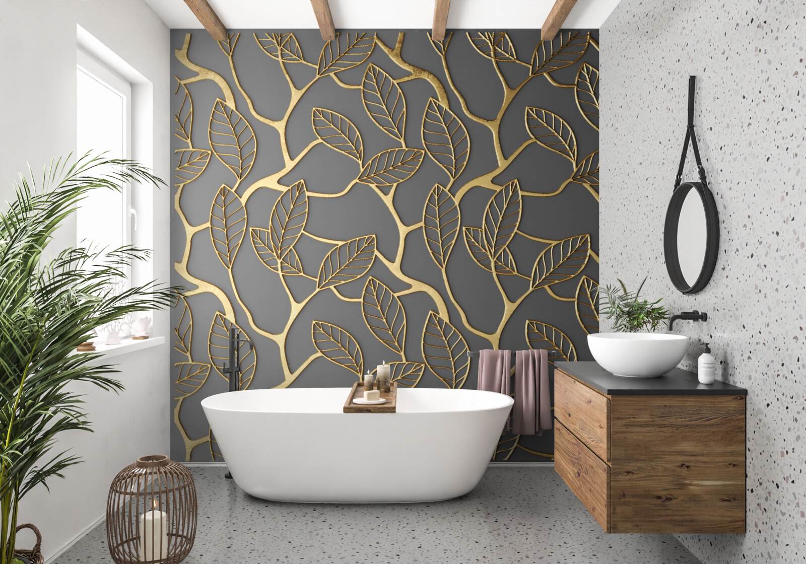 Fototapeta konáre a listy so zlatým odtieňom