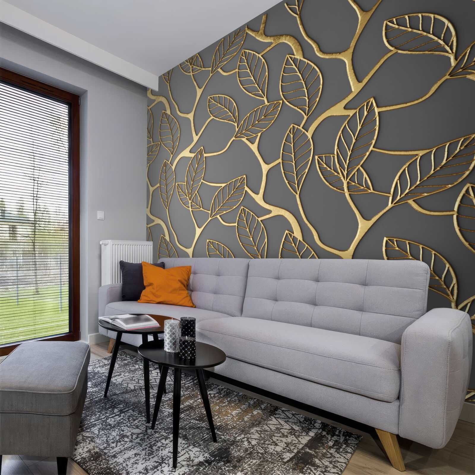 Fototapeta konáre a listy so zlatým odtieňom