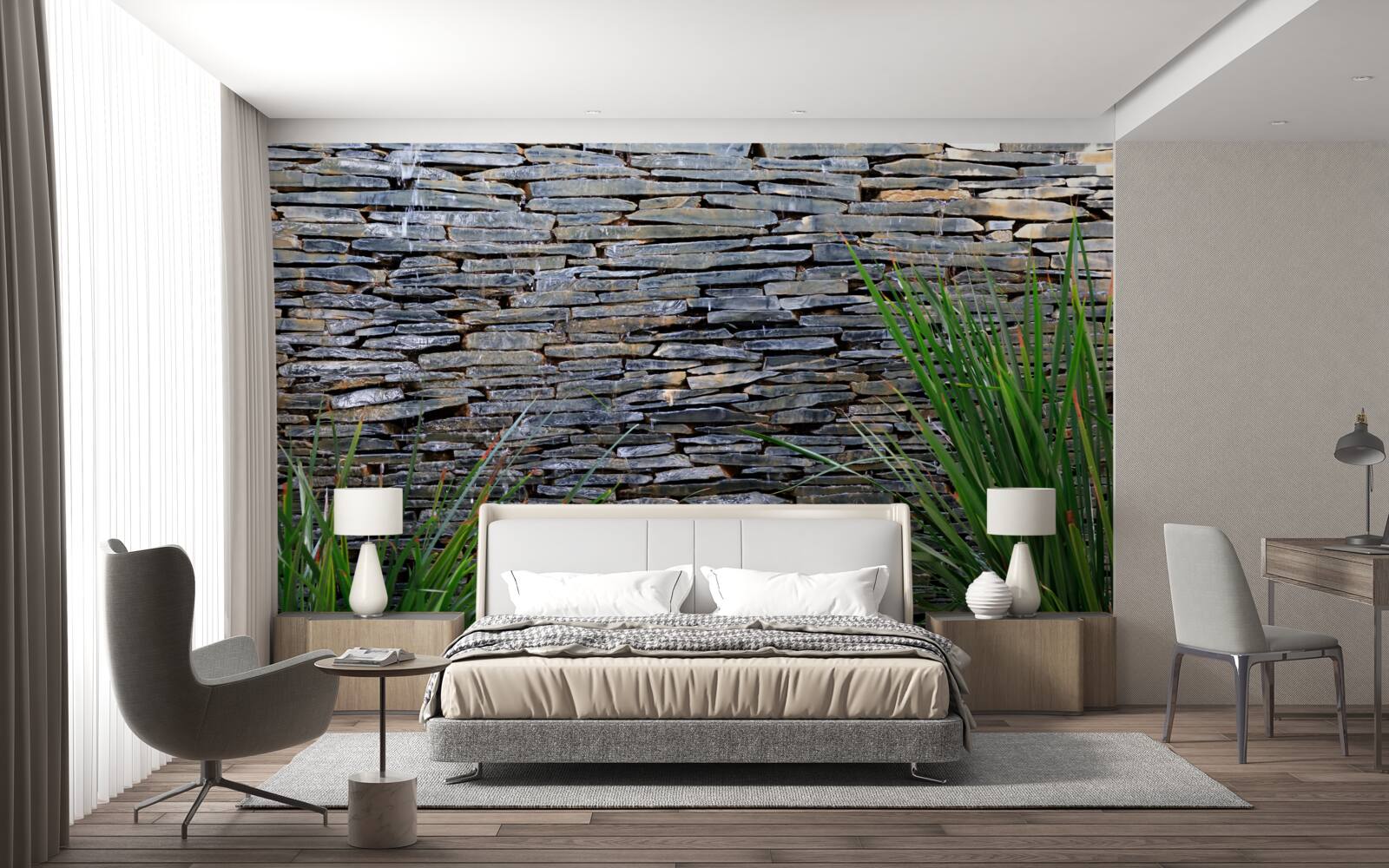 Fototapeta zelená vegetácia a kamenná stena