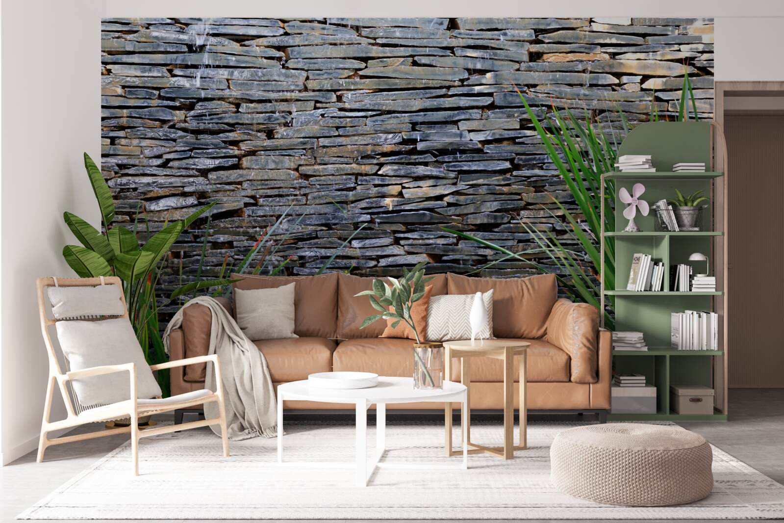 Fototapeta zelená vegetácia a kamenná stena