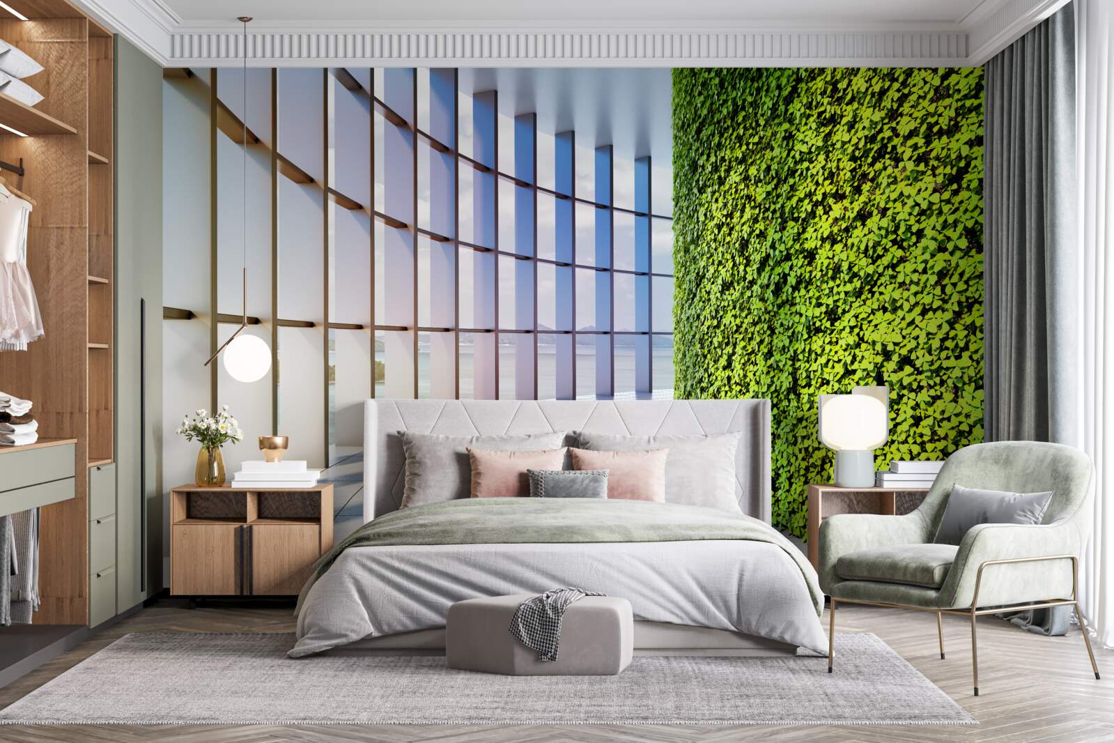 Fototapeta administratívna budova so zelenou stenou