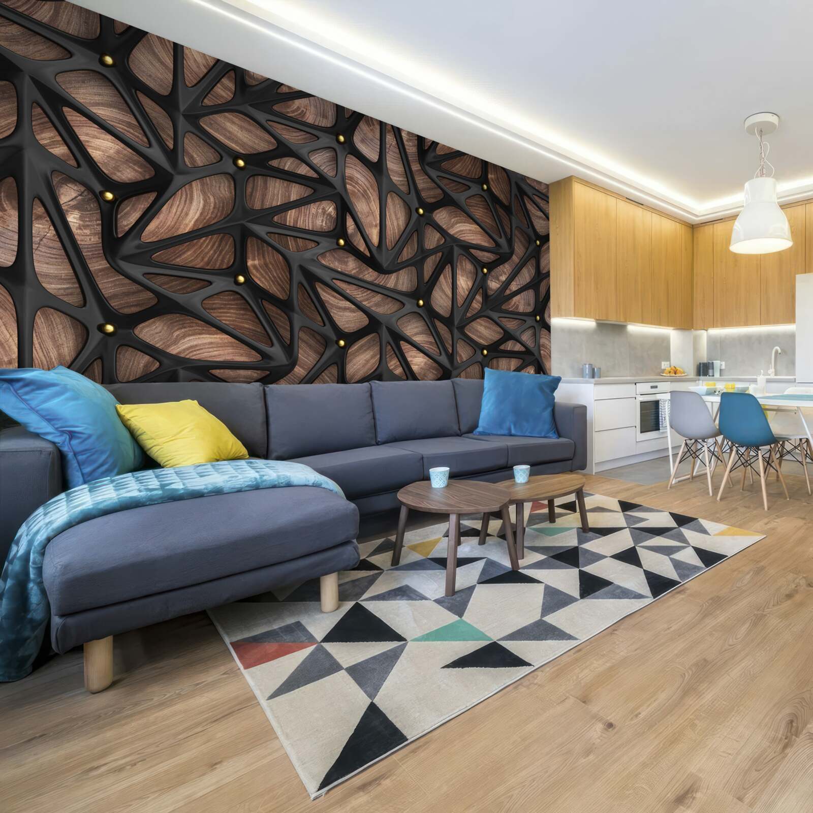 Fototapeta drevený podklad je zdobený čiernym vzorom