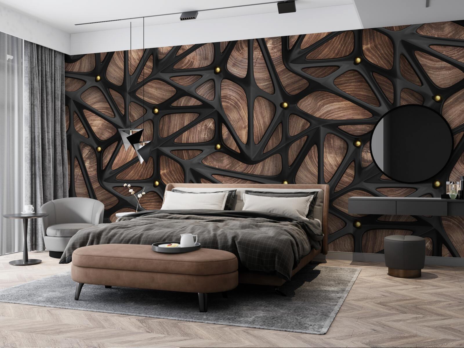 Fototapeta drevený podklad je zdobený čiernym vzorom