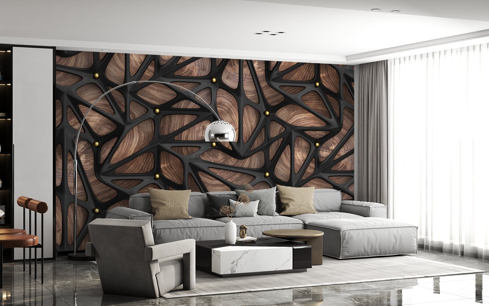 Fototapeta drevený podklad je zdobený čiernym vzorom