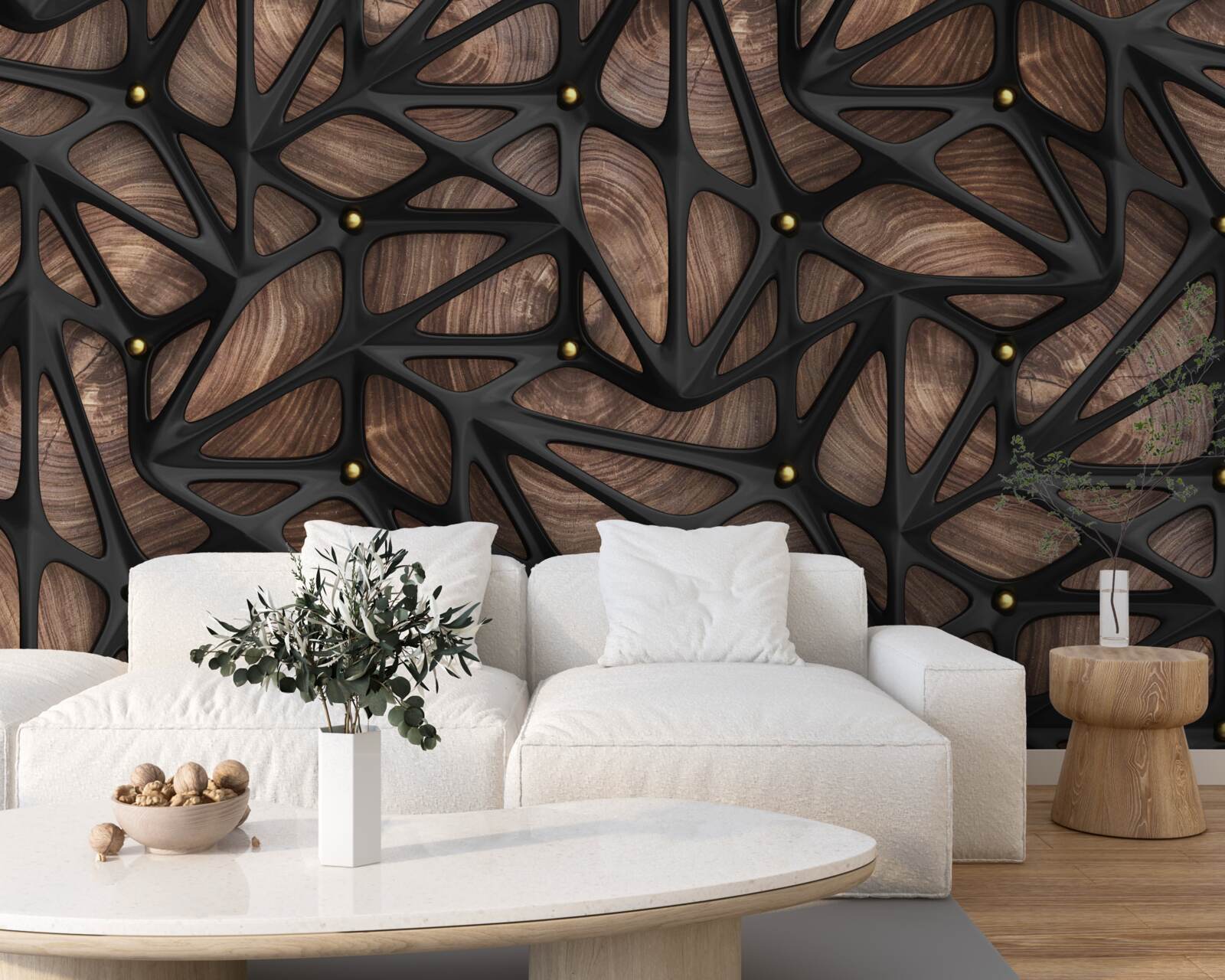 Fototapeta drevený podklad je zdobený čiernym vzorom