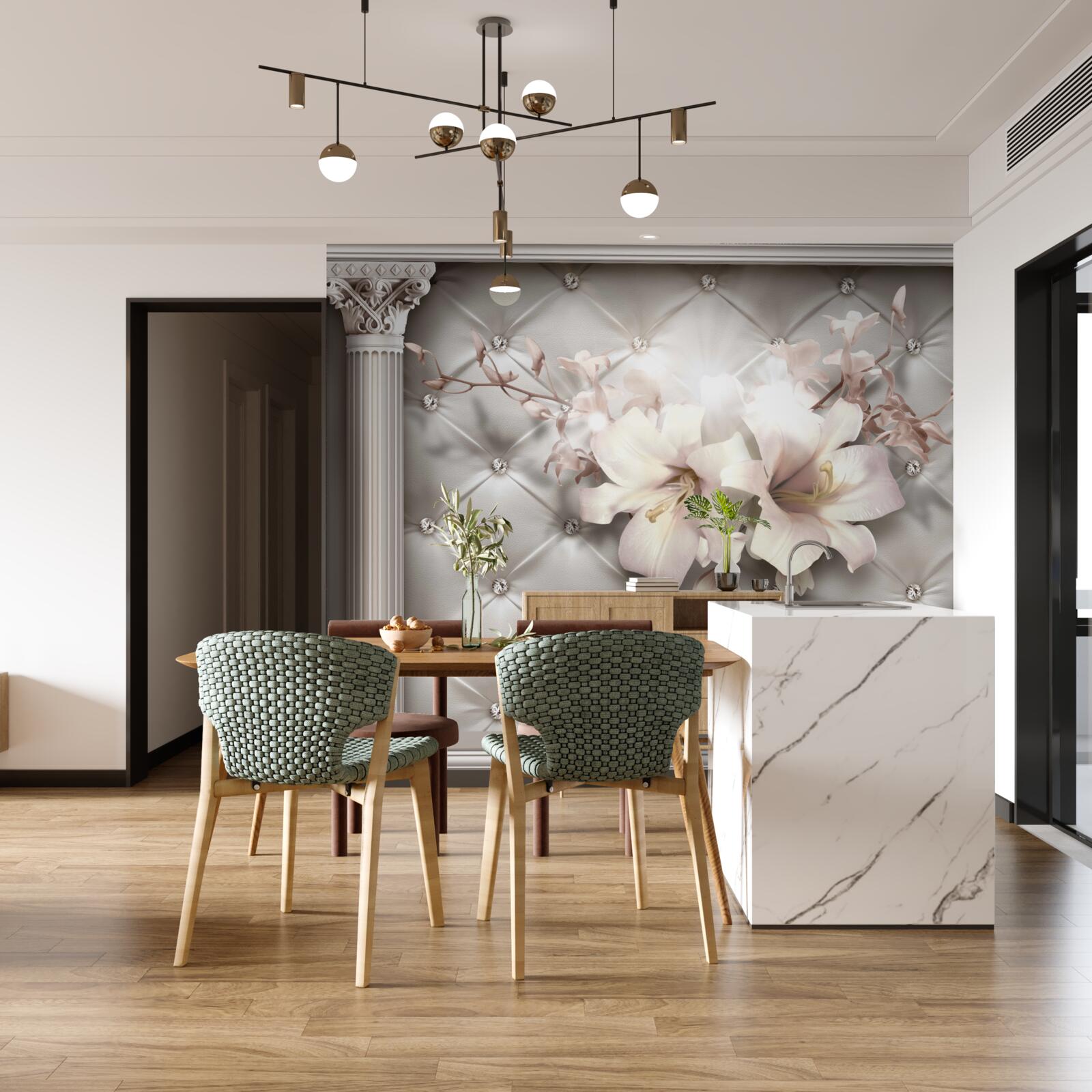 Fototapeta veľké snehovo biele ľalie zdobiace stenu