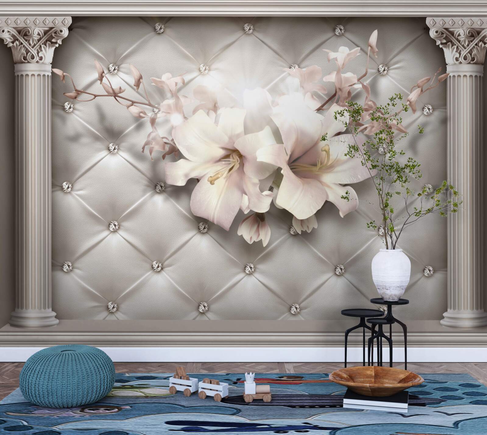 Fototapeta veľké snehovo biele ľalie zdobiace stenu