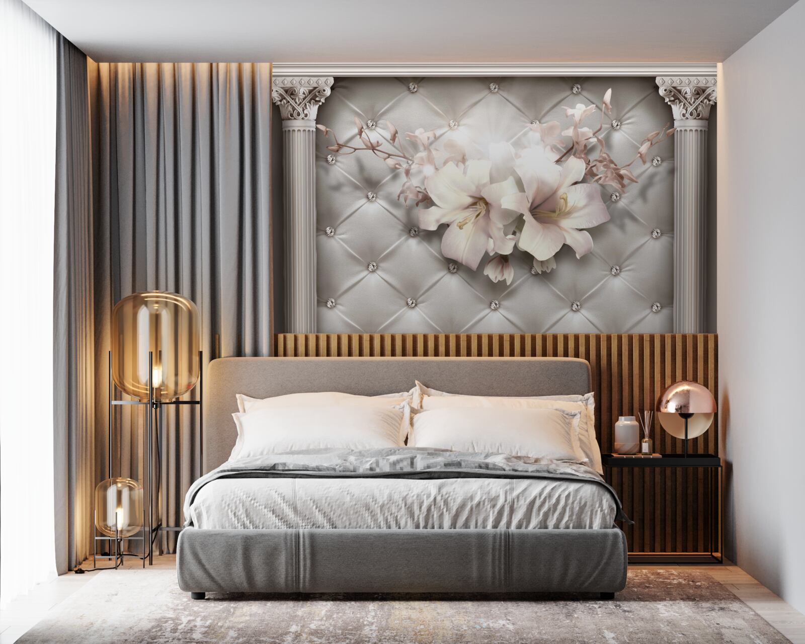 Fototapeta veľké snehovo biele ľalie zdobiace stenu