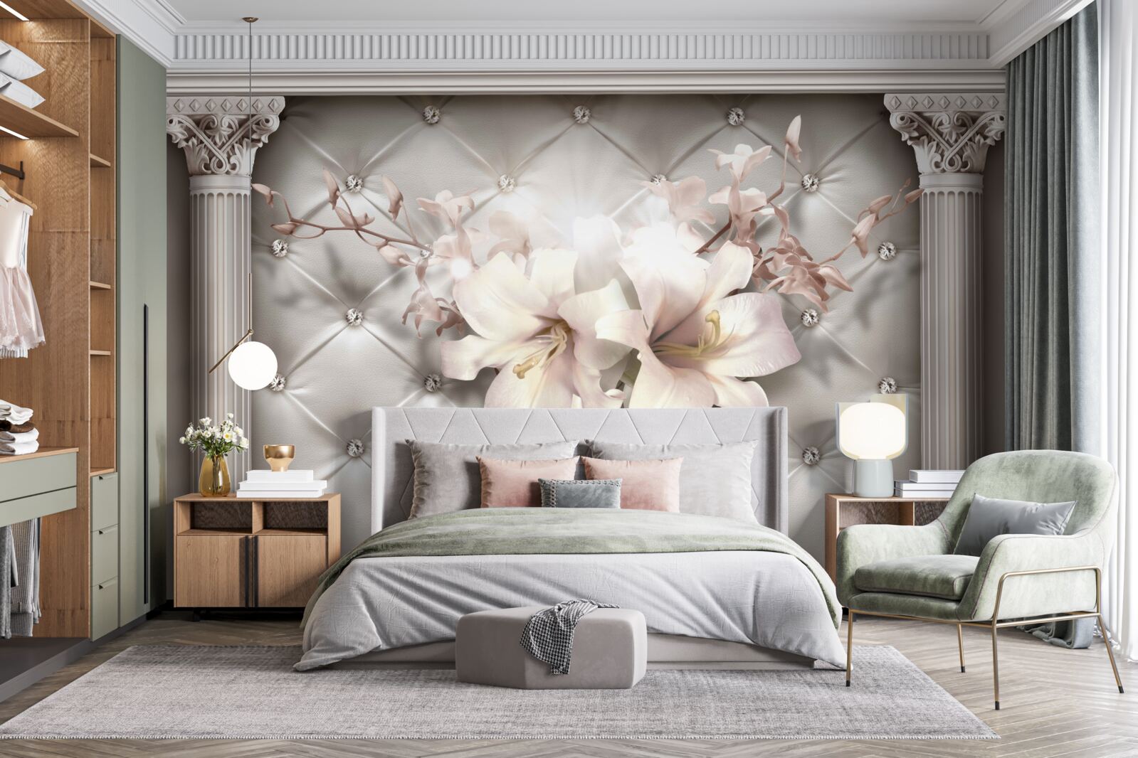 Fototapeta veľké snehovo biele ľalie zdobiace stenu