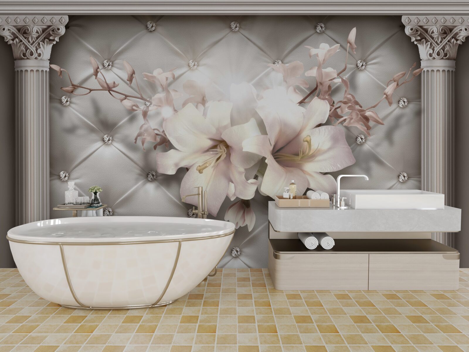 Fototapeta veľké snehovo biele ľalie zdobiace stenu