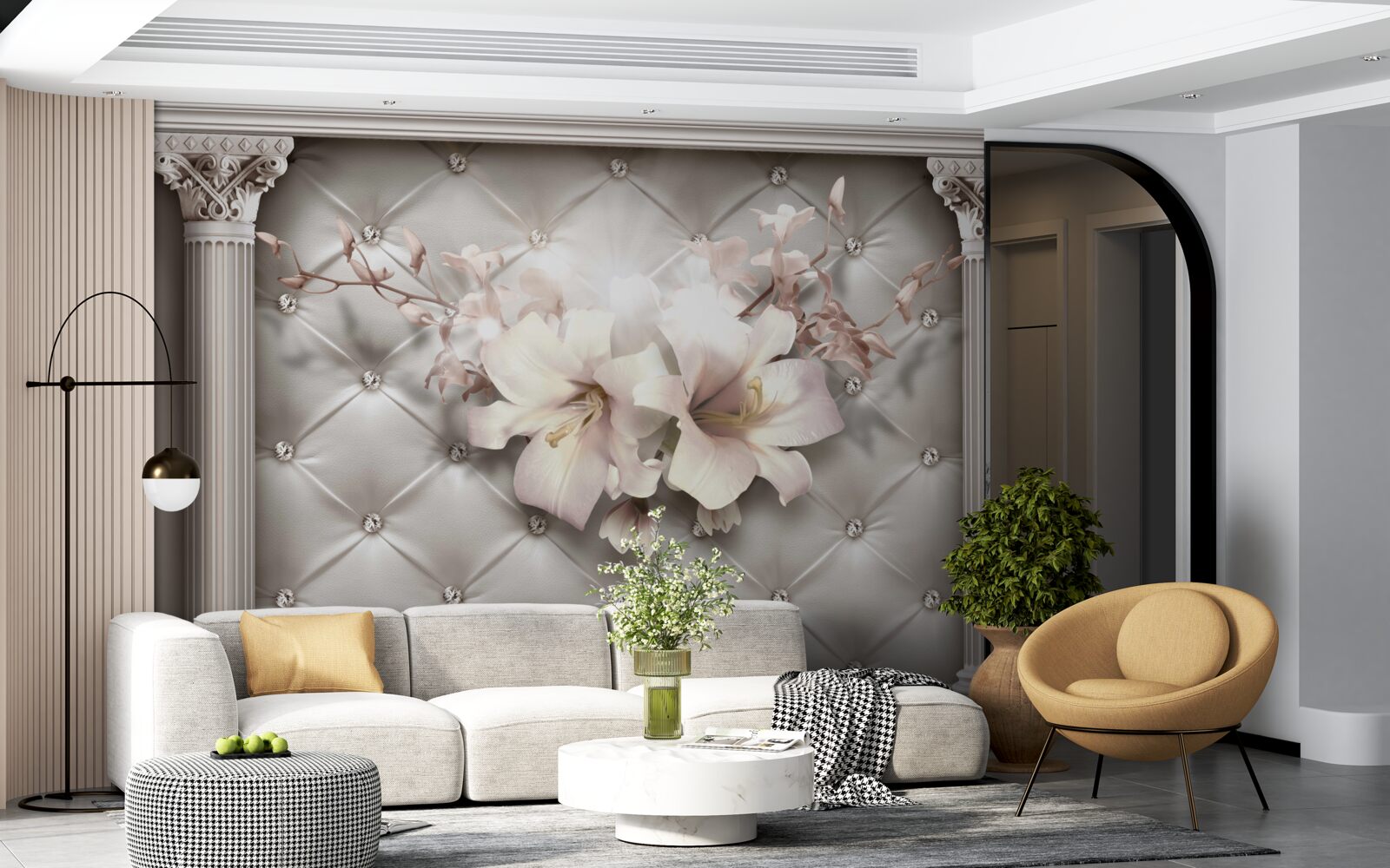 Fototapeta veľké snehovo biele ľalie zdobiace stenu