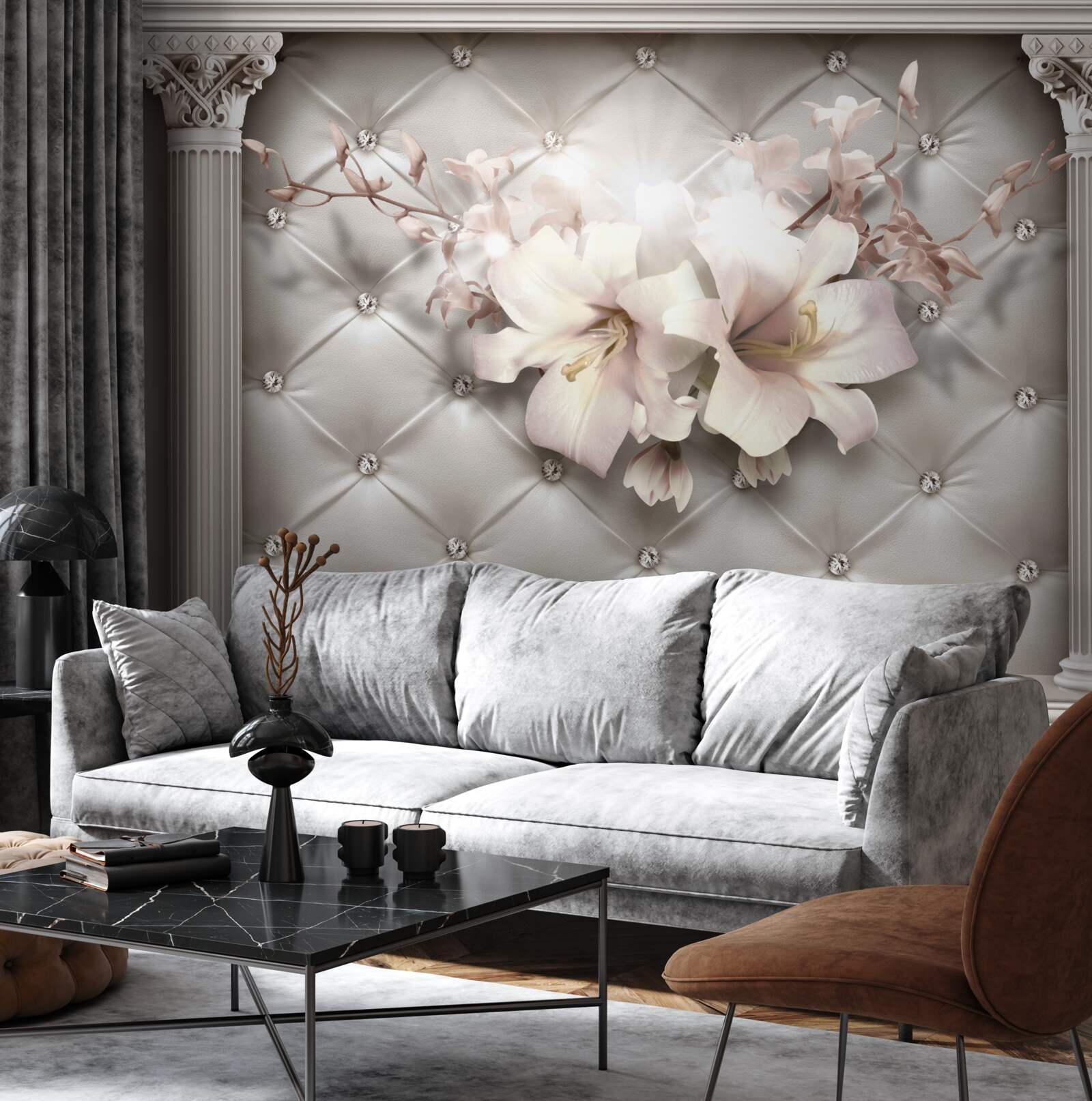 Fototapeta veľké snehovo biele ľalie zdobiace stenu