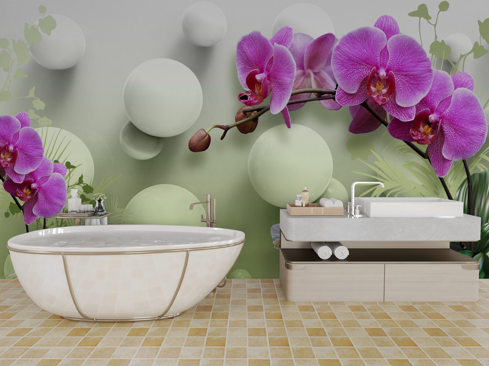 Fototapeta orchidey v odtieňoch bielej a fialovej