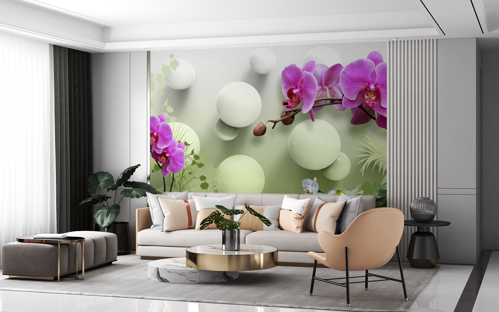 Fototapeta orchidey v odtieňoch bielej a fialovej