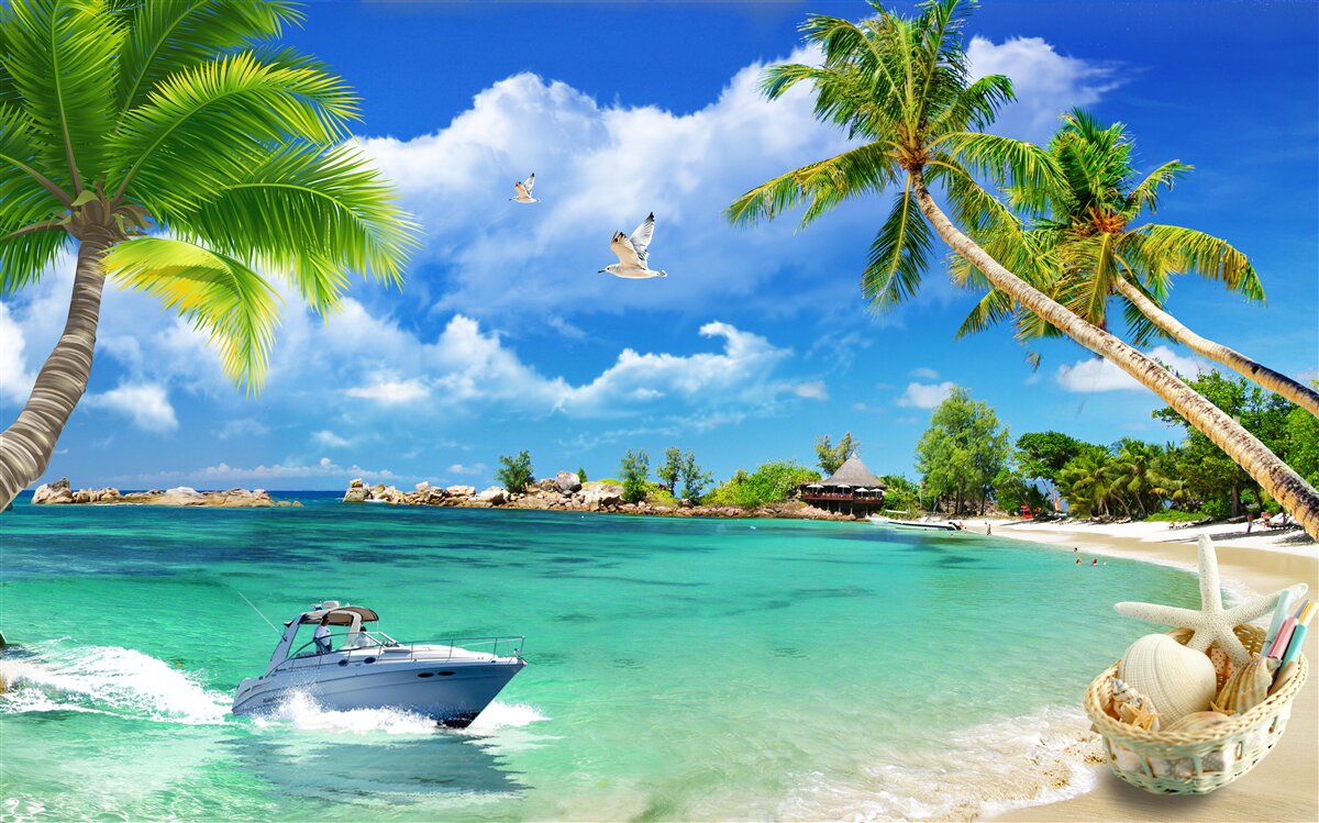 Fototapeta pláž na ostrove víta blížiacu sa jachtu