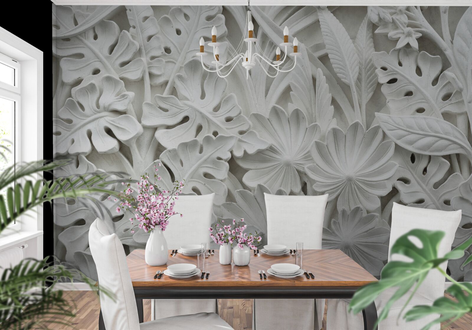 Fototapeta rôzne biele tropické listy