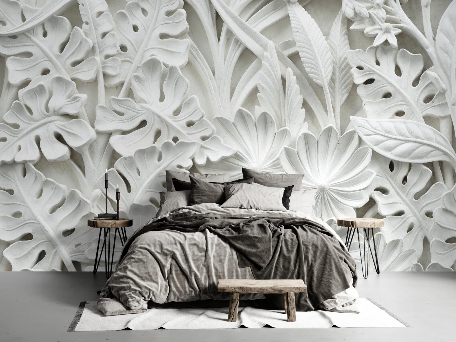 Fototapeta rôzne biele tropické listy