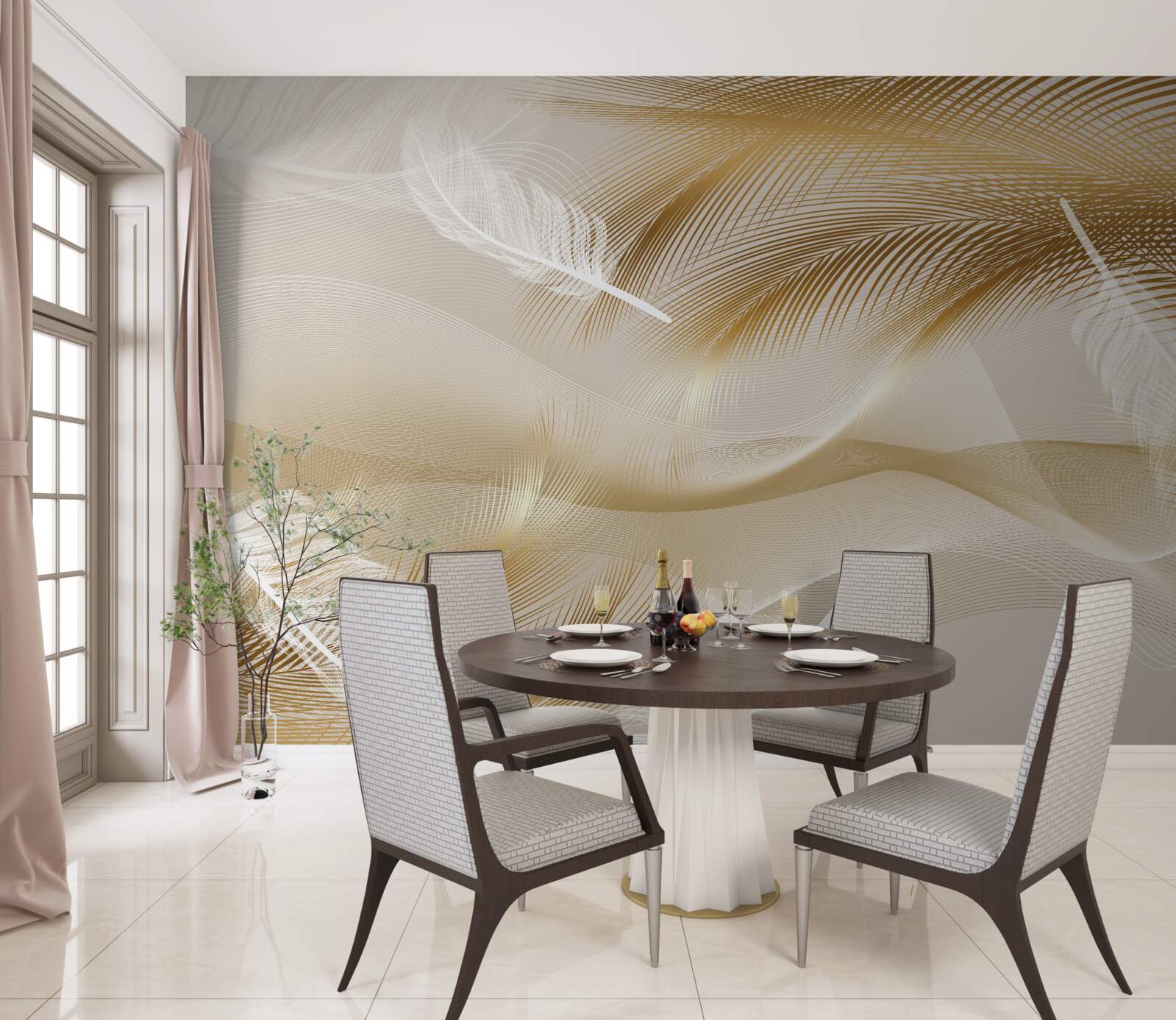 Fototapeta zlaté konáre a biele páperie