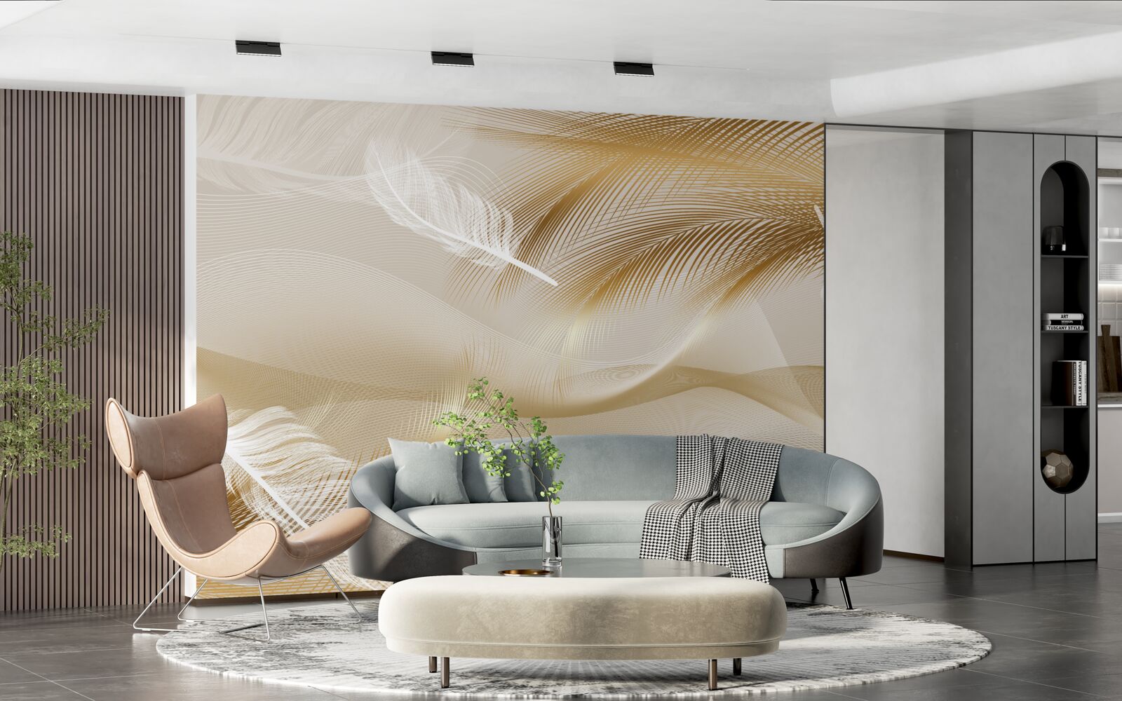 Fototapeta zlaté konáre a biele páperie