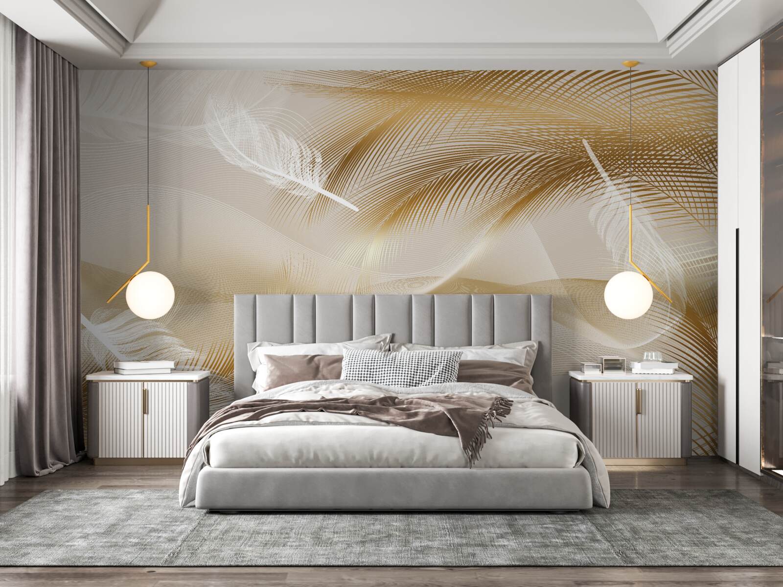 Fototapeta zlaté konáre a biele páperie