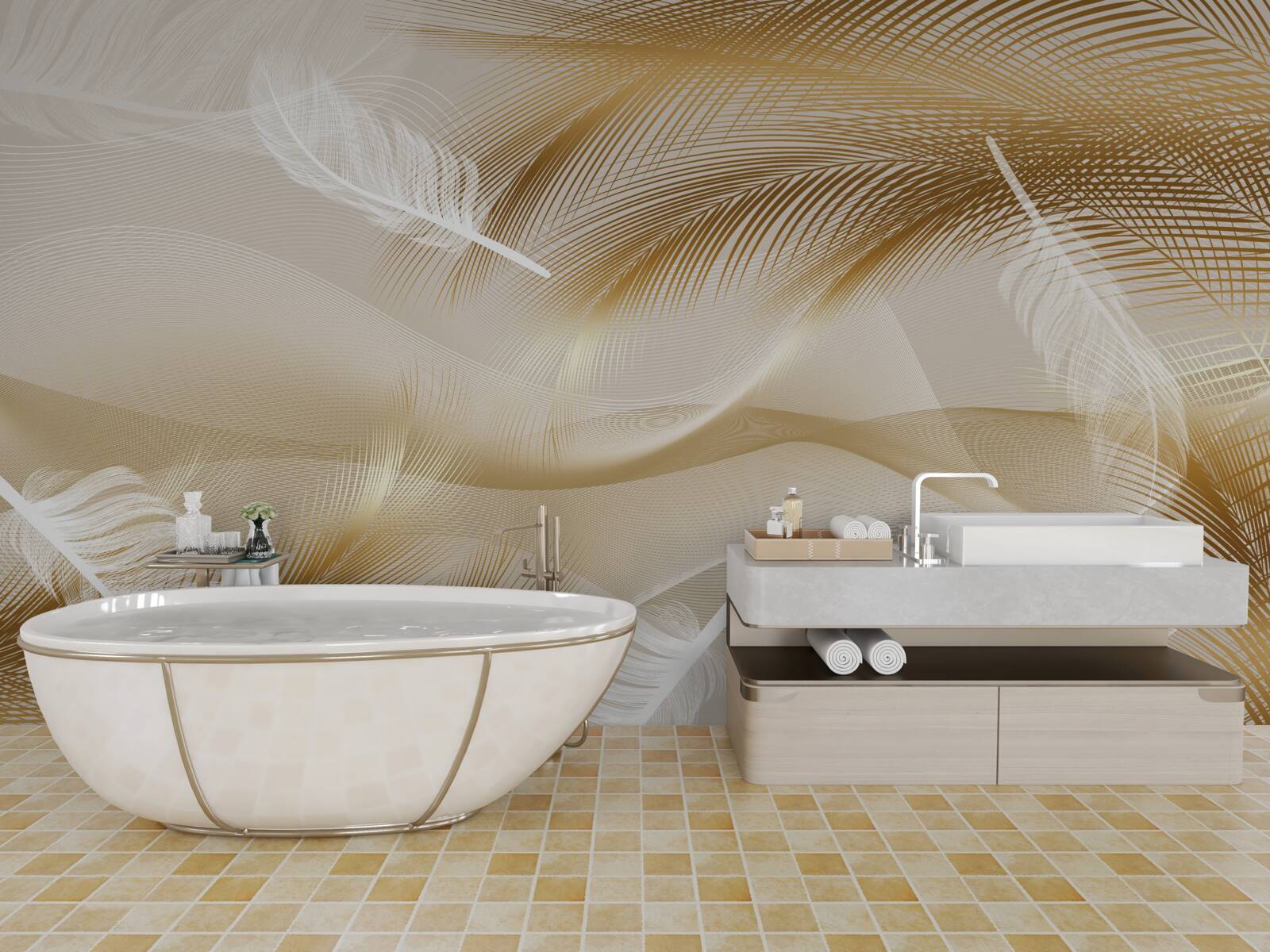 Fototapeta zlaté konáre a biele páperie