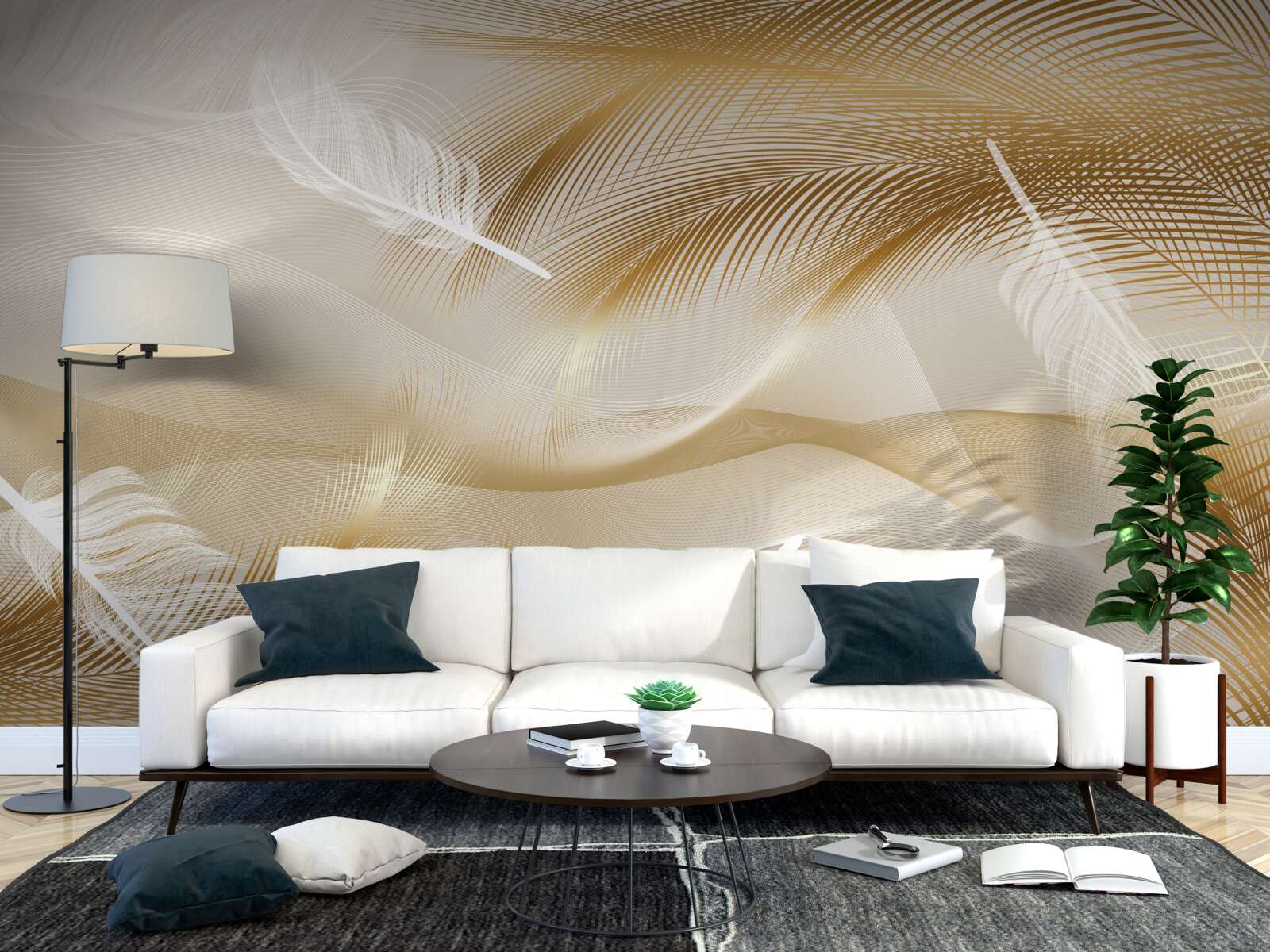 Fototapeta zlaté konáre a biele páperie