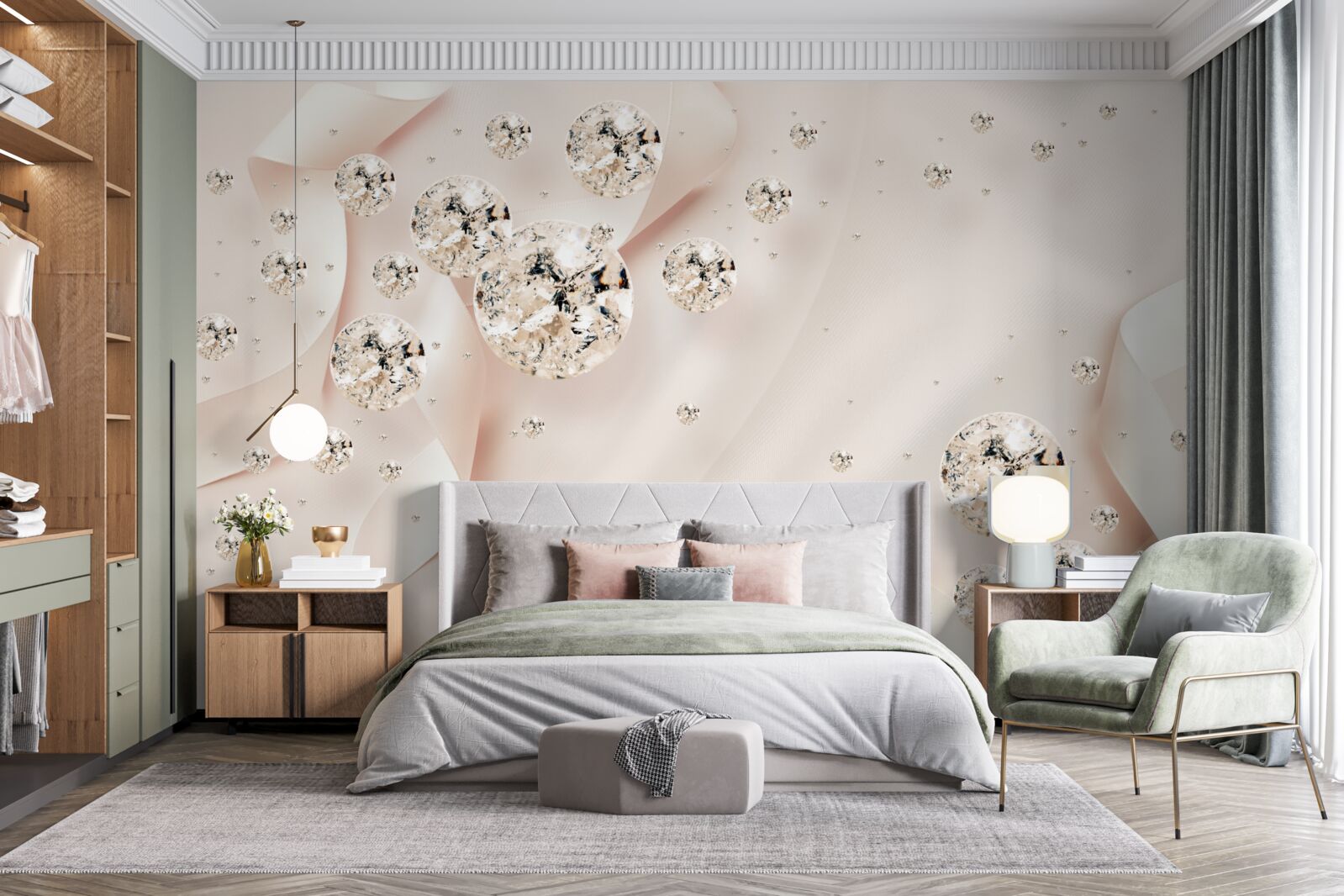 Fototapeta biele diamanty potešia na jemnom ružovom pozadí